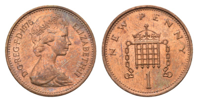 Великобритания 1 пенни 1976 Елизавета II (1952-2022) KM 915, Spink 4237 (B1) бронза UNC 4697-946