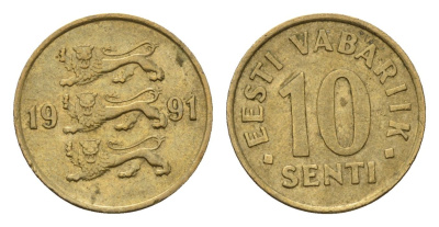 Эстония 10 сентов 1991 KM 22 латунь 4696-118