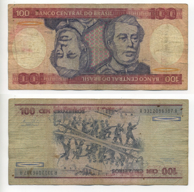 БРАЗИЛИЯ 100 КРУЗЕЙРО 1981 ПОДПИСЬ 20, ГЕРЦОГ КАКСИАС Pick 198a бумага 6289-21-1-1