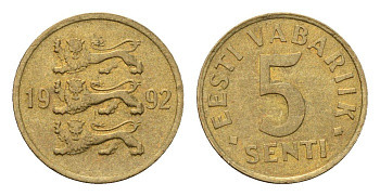 Эстония 5 сентов 1992 KM 21 латунь UNC 4694-1259