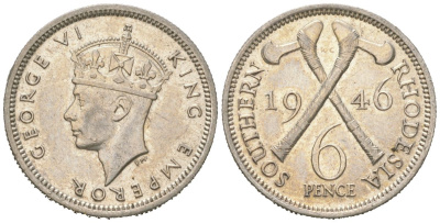 Южная Родезия 6 пенсов 1946 Георг VI (1936-1952) KM 17a серебро aUNC 272-125