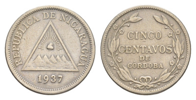 Никарагуа 5 сентаво 1937 KM 12 медно-никель 1528-1231