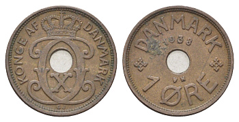 Дания 1 эре 1938 N, Кристиан X (1912-1947) KM 826 бронза 4701-617