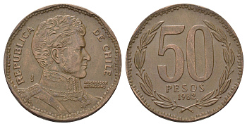 Чили 50 песо 1982 KM 219 алюминиевая бронза 4688-354