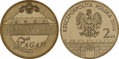 Польша 2 злотых 2006 MW, серия польские города, Жагань (Zagan) KM 569 нордик UNC 4448-1012