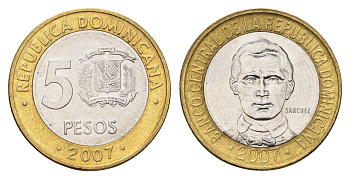 Доминикана (Доминиканская Республика) 5 песо 2007 KM 89 биметалл UNC 4695-1227
