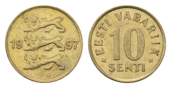 Эстония 10 сентов 1997 KM 22 латунь UNC 4696-211