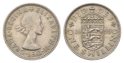 Великобритания 1 шиллинг 1959 Елизавета II (1952-2022), Английский герб KM 904, Spink 4147 медно-никель 4695-751