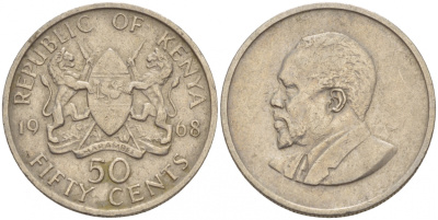 Кения 50 центов 1968 Джомо Кениата KM 4 медно-никель 4548-1024