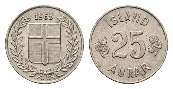 Исландия 25 эйре 1965 KM 11 медно-никель 4696-339