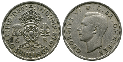 Великобритания 2 шиллинга (флорин) 1948 Георг VI (1936-1952) KM 865, Spink 4102 медно-никель 4381-1121