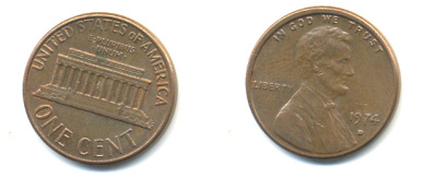 США 1 ЦЕНТ 1974 D, ЛИНКОЛЬН KM 201 медь цинк 86-218