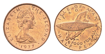Остров Мэн 1/2 пенни 1977 ФАО - еда для всех KM 40 бронза UNC 4702-731