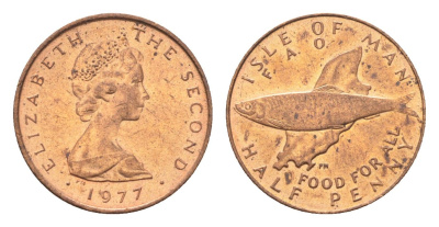 Остров Мэн 1/2 пенни 1977 ФАО - еда для всех KM 40 бронза UNC 4702-731