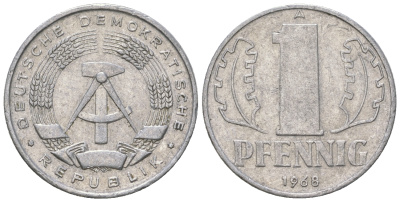 ГДР 1 пфенниг 1968 А КМ 8.1 алюминий 4615-1237