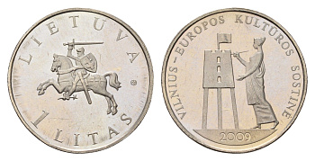 Литва 1 лит 2009 Вильнюс – культурная столица Европы KM 162 медно-никель UNC 4695-357