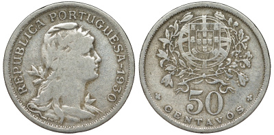 Португалия 50 сентаво 1930 KM 577 медно-никель 51-3232