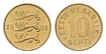 Эстония 10 сентов 1991 KM 22 латунь UNC 4696-115