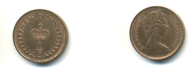 Великобритания 1/2 пенни 1976 Елизавета II (1952-2022) KM 914, Spink 4239 бронза 177-529