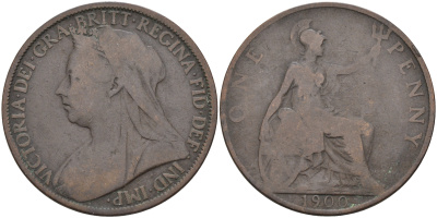 Великобритания 1 пенни 1900 Виктория (1837-1901) KM 790, Spink 3961 бронза 4590-1116