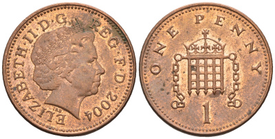 Великобритания 1 пенни 2004 Елизавета II (1952-2022) KM 986, Spink 4710 (B5) сталь плакированная медью 4609-617