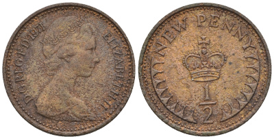 Великобритания 1/2 пенни 1971 Елизавета II (1952-2022) KM 914, Spink 4239 бронза 4609-947