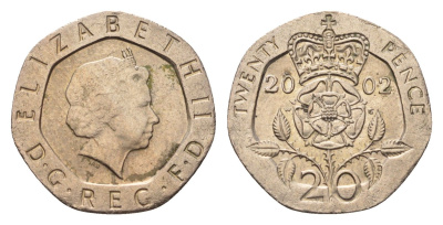 Великобритания 20 пенсов 2002 Елизавета II (1952-2022) KM 990, Spink 4630 (G3) медно-никель 4696-854
