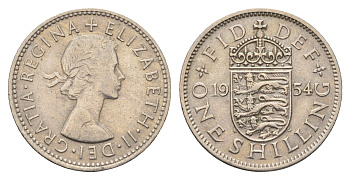 Великобритания 1 шиллинг 1954 Елизавета II (1952-2022), Английский герб KM 904, Spink 4147 медно-никель 4699-454