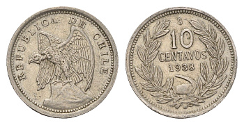 Чили 10 сентаво 1938 KM 166 медно-никель 4689-129