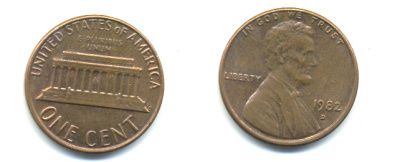США 1 ЦЕНТ 1982 D, ЛИНКОЛЬН KM 201 медь цинк 86-129