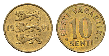 Эстония 10 сентов 1991 KM 22 латунь UNC 4696-113