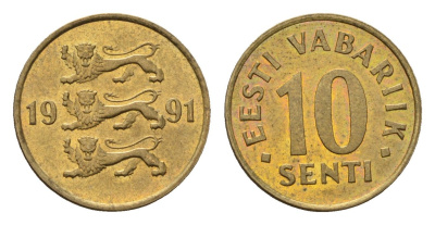 Эстония 10 сентов 1991 KM 22 латунь UNC 4696-113