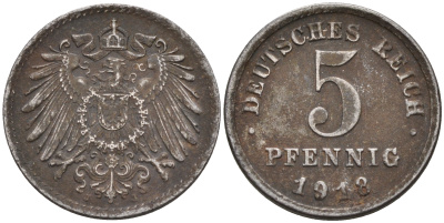Германия 5 пфеннигов 1918  KM 19, J. 297 железо    4594-1115