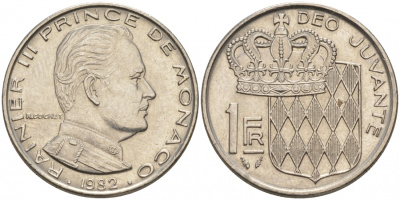 Монако 1 франк 1982 Ренье III (1949-2005) KM 140 никель 73-1413