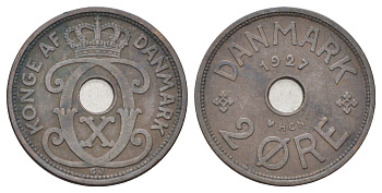 Дания 2 эре 1927 NCH, Кристиан X (1912-1947) KM 827 бронза 4701-646