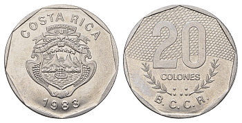 Коста-Рика 20 колонов 1983 год-тип KM 216.1 нержавеющая сталь UNC 4692-542