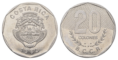 Коста-Рика 20 колонов 1983 год-тип KM 216.1 нержавеющая сталь UNC 4692-542