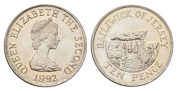 Джерси 10 пенсов 1992 Елизавета II (1952-2022) KM 57.2 медно-никель UNC 4703-1134