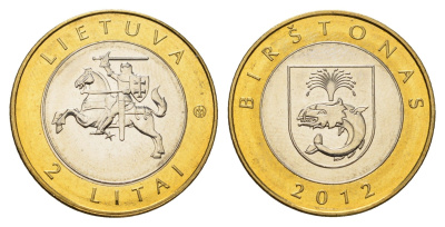Литва 2 лита 2012 Курорты Литвы - Бирштонас KM 183.1 биметалл UNC 4695-434